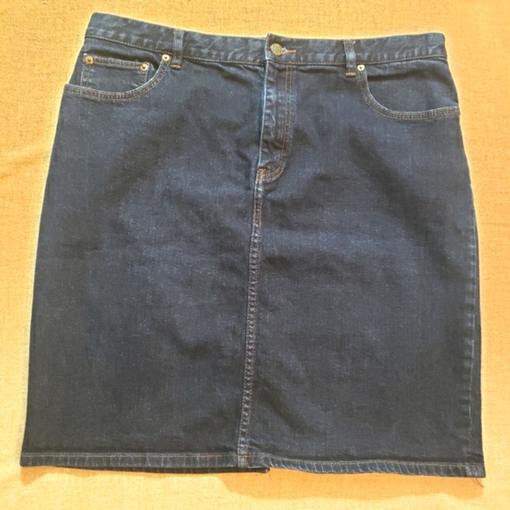 LRL Lauren Jeans Co Dark Wash Blue Pencil Skirt Stretch Western Denim 16R Preppy